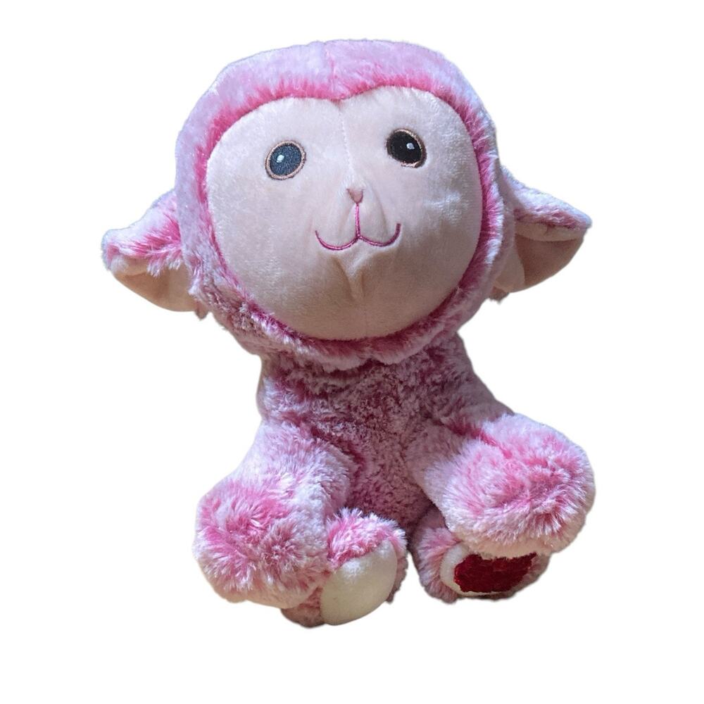 Adorable Lamb Plush Pink White w/ Rosette Swirl Fur Stuffed Animal Goffa‎